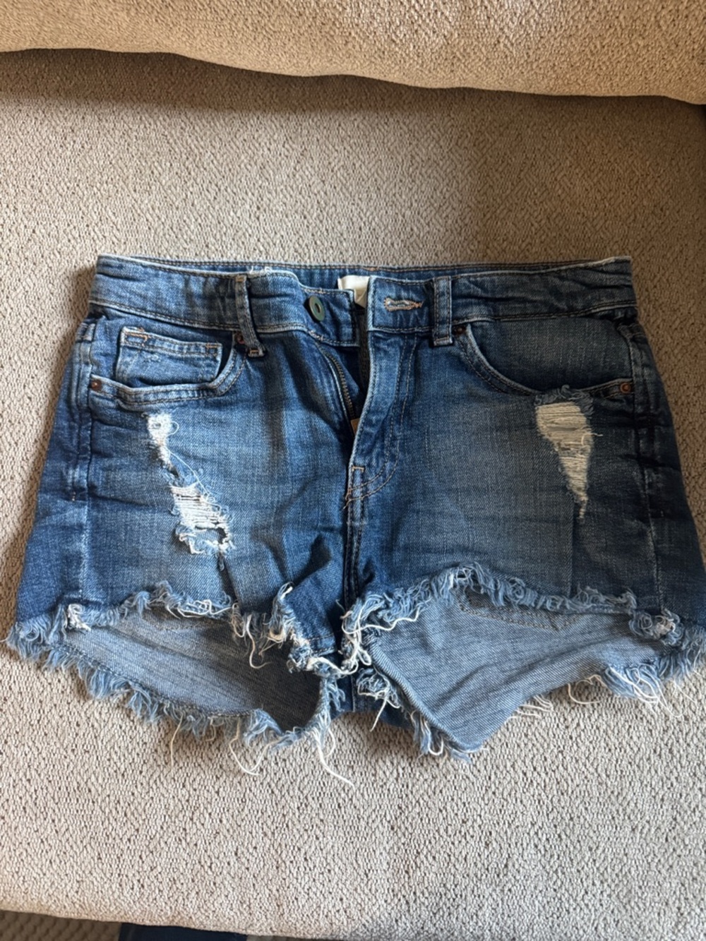 H&M Distressed Dark Blue Denim Cutoff Shorts